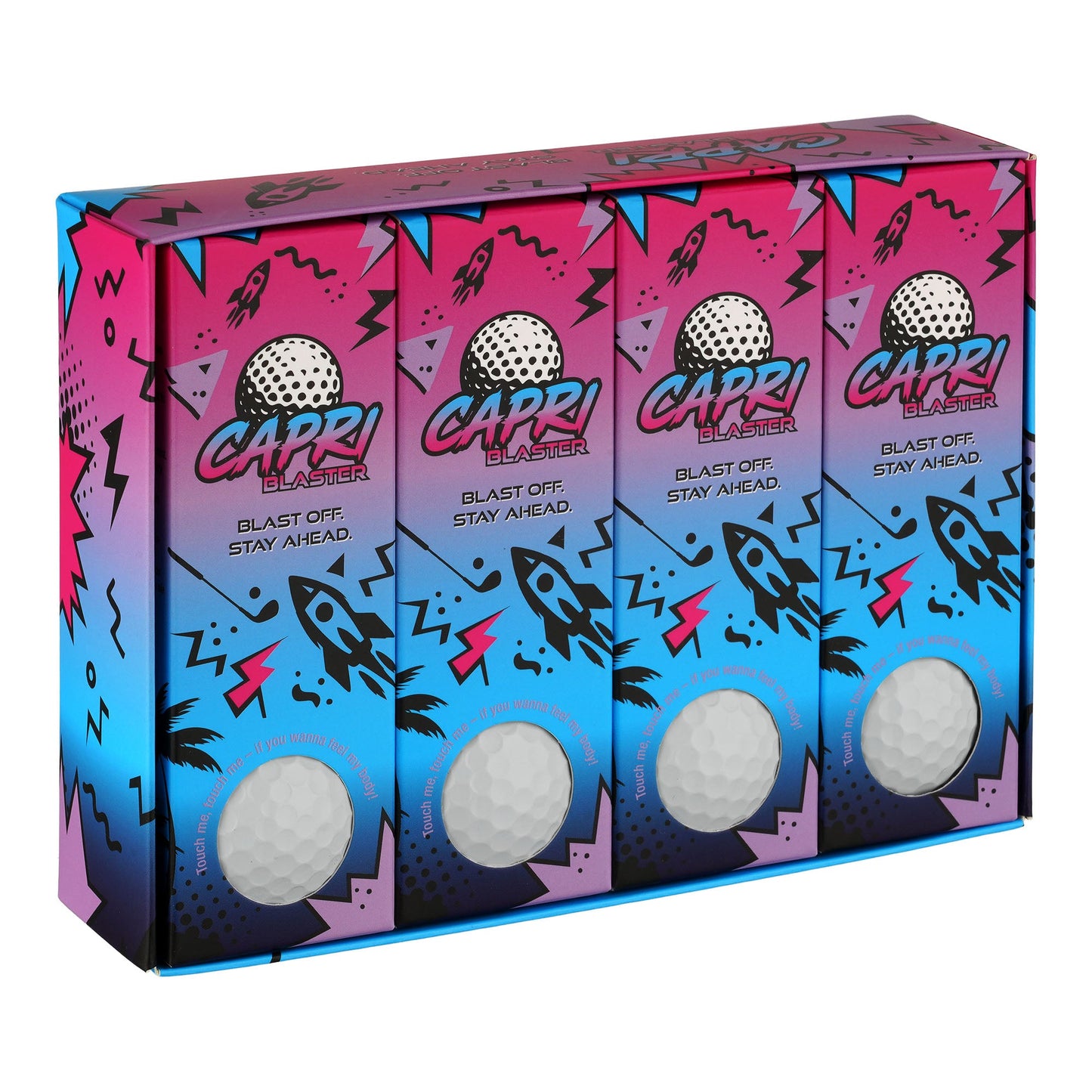 CAPRI Golf BLASTER Golfbälle, 12er Pack in offener Verpackung mit vier 3er Sleeves, für Golfspieler