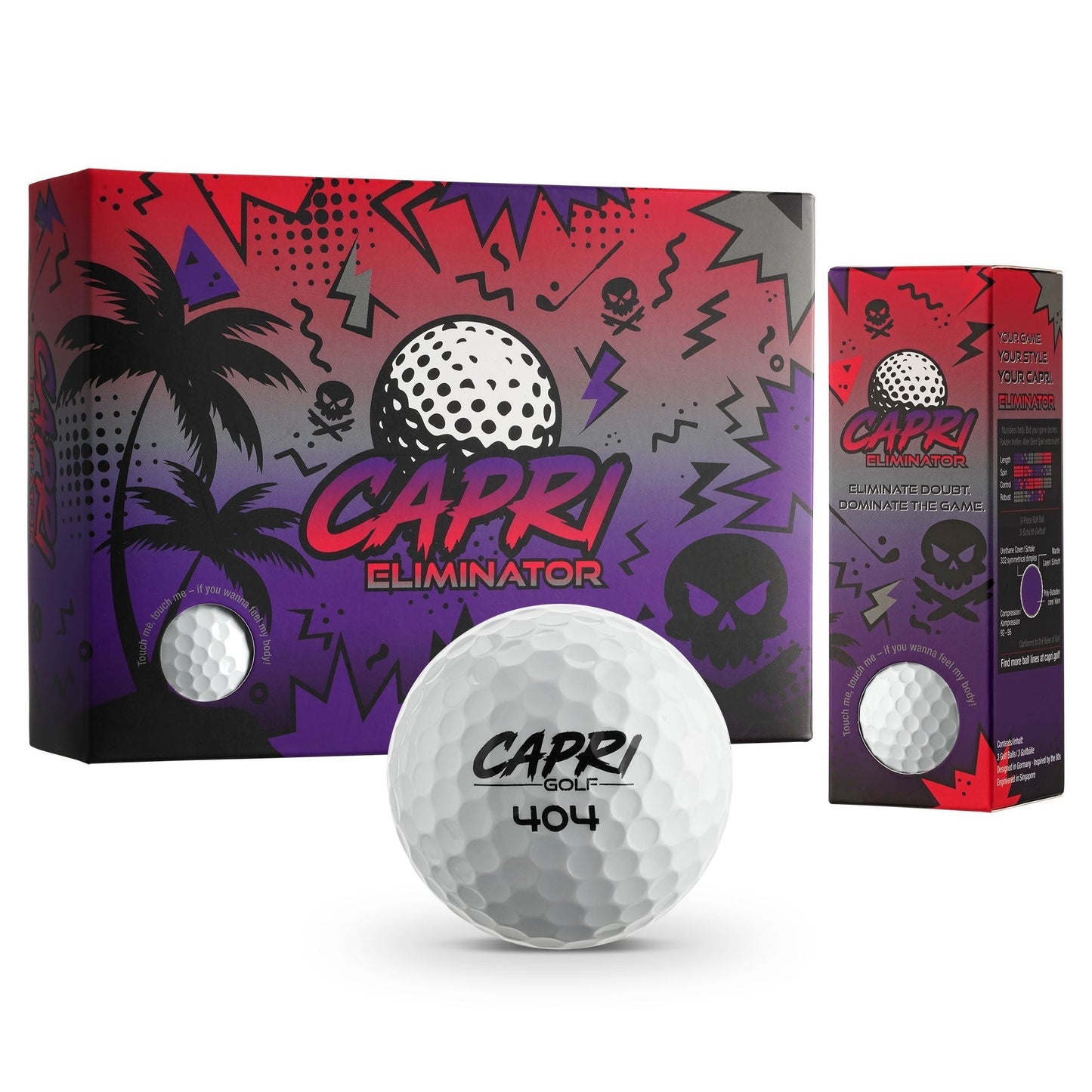 CAPRI Golf ELIMINATOR Golfbälle, 12er Pack mit 4 Sleeves, weiße Golfbälle für optimalen Spielkomfort und Leistung