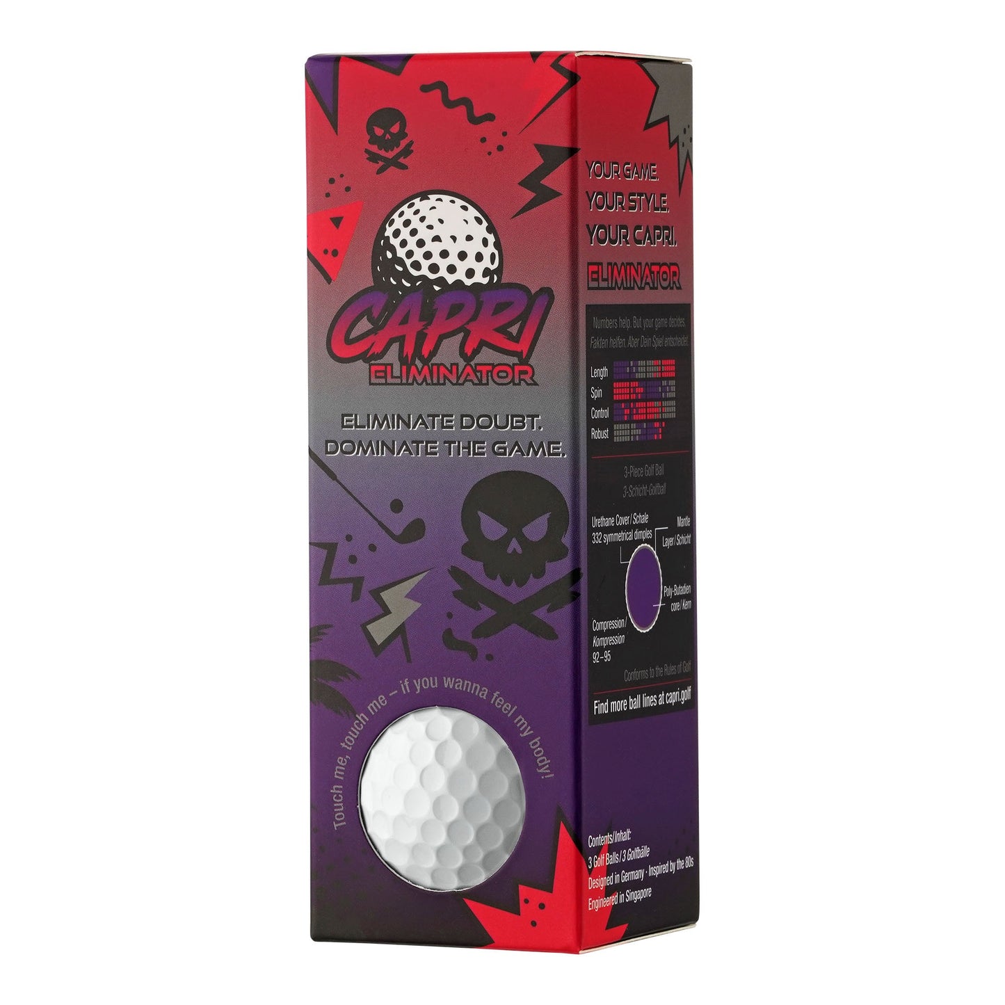 CAPRI Golf Eliminator Golfbälle im 12er Pack, 4x3er Sleeves, weiße Golfbälle für verbessertes Spiel und Kontrolle
