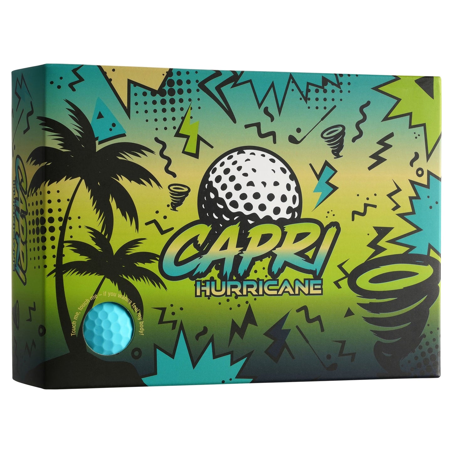 CAPRI-Golf HURRICANE 12-pack 2-layer Caribbean Blue golf balls with urethane cover and 332 dimples in colorful design