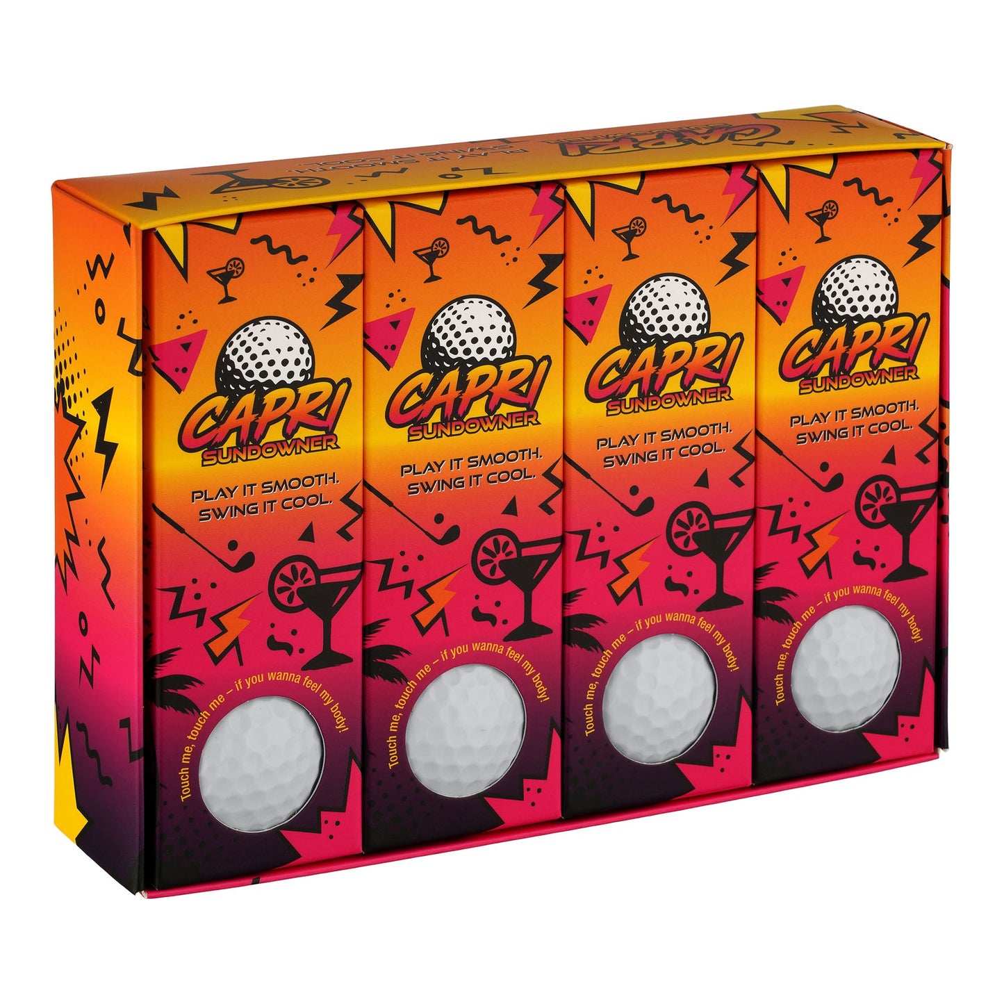 CAPRI Golf SUNDOWNER Golfbälle im 12er Pack, offene Verpackung, 4x3er Sleeves, hochwertige Golfbälle für den Spielplatz