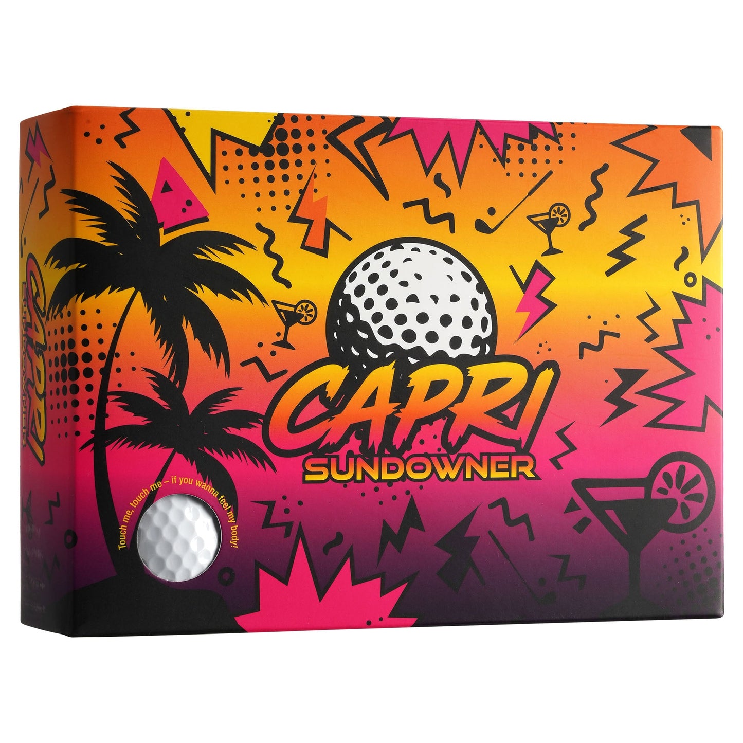 Capri Golf Sundowner Golfbälle im 12er Pack, 4x3er Sleeves, weiße und bunte Bälle für das Golfspiel