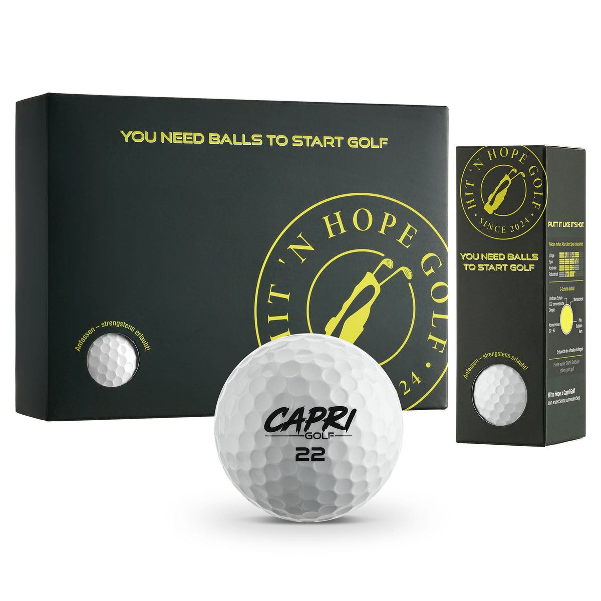 CAPRI Golf Hit'n Hope Golfbälle im 12er Pack, 4x3er Sleeves, Verpackung mit 12 Golfbälle für das Golfspiel