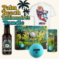 Palm Beach Billionaire’s Bundle with Golf of America shirt, Smokin’ Greens BBQ sauce, and Capri Hurricane golf balls