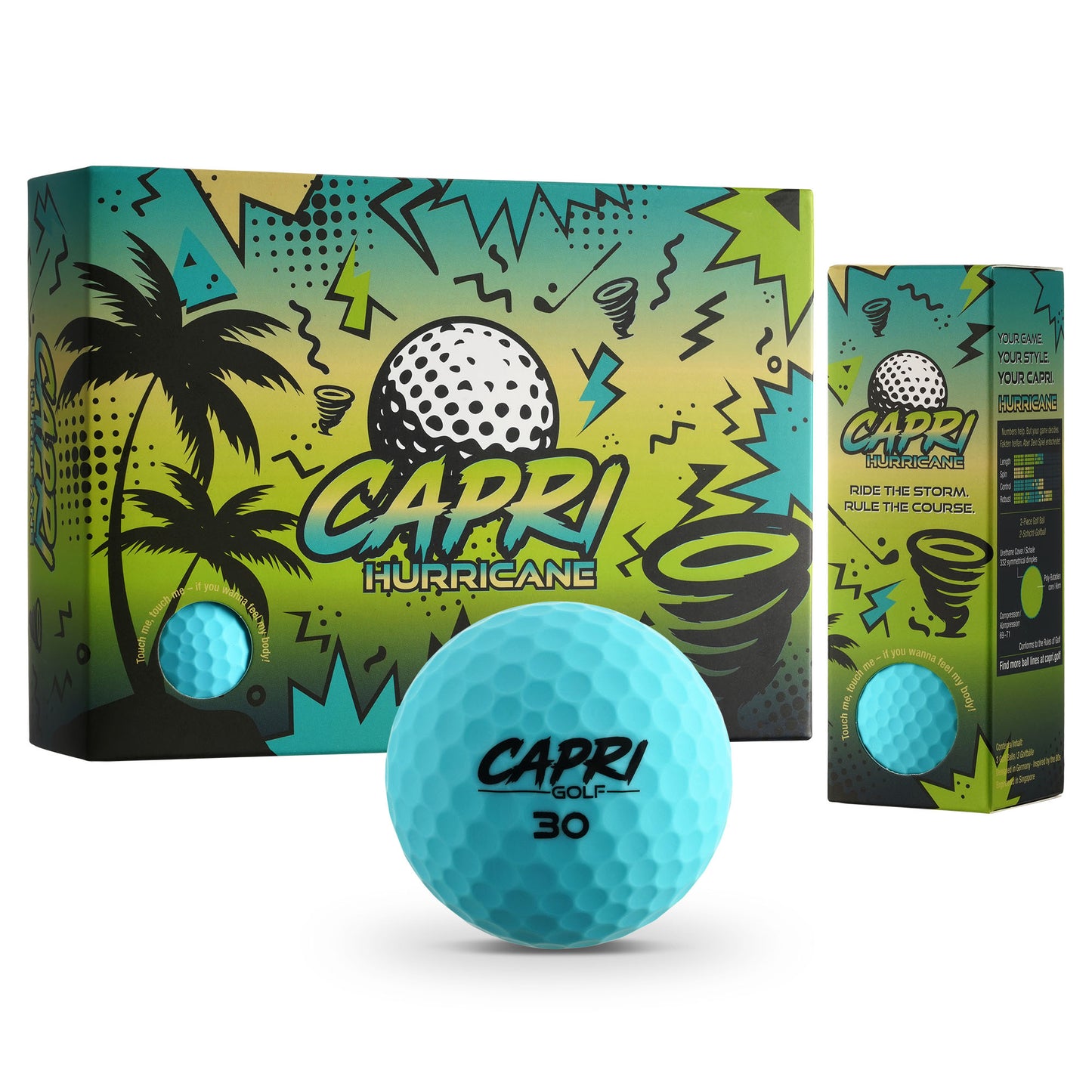 CAPRI-Golf HURRICANE Golfbälle, 2-Schichten, 12-er Pack (4x3er Sleeves)